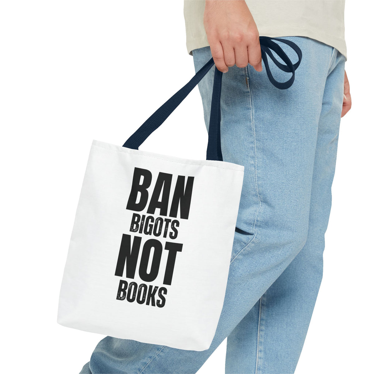 Ban Bigots Not Books Tote Bag — Protest Slogan Book-Lover Canvas Tote