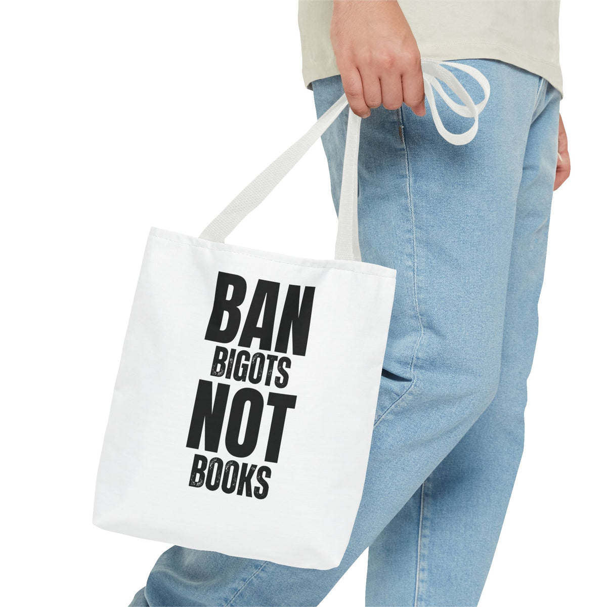 Ban Bigots Not Books Tote Bag — Protest Slogan Book-Lover Canvas Tote