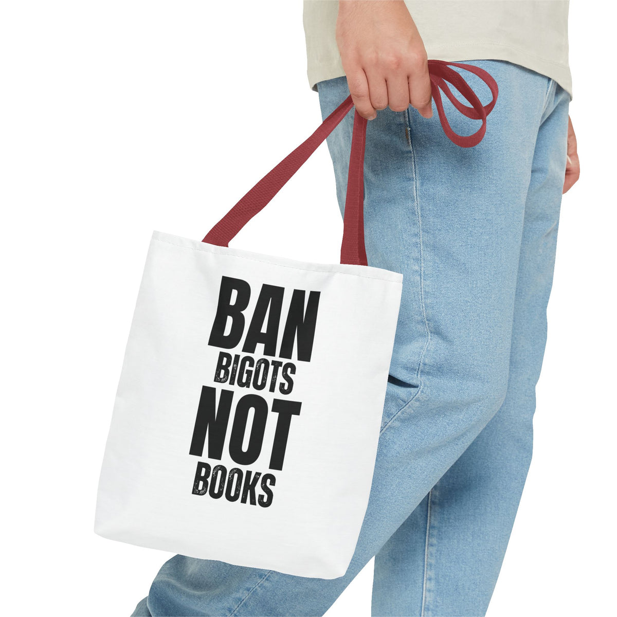 Ban Bigots Not Books Tote Bag — Protest Slogan Book-Lover Canvas Tote