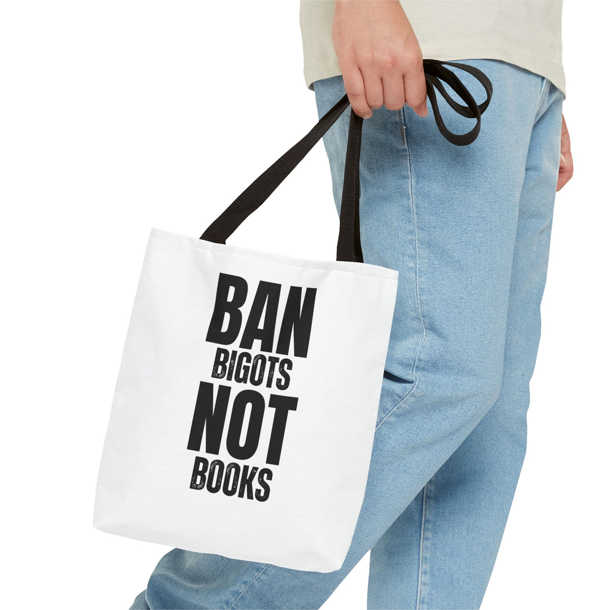 Ban Bigots Not Books Tote Bag — Protest Slogan Book-Lover Canvas Tote