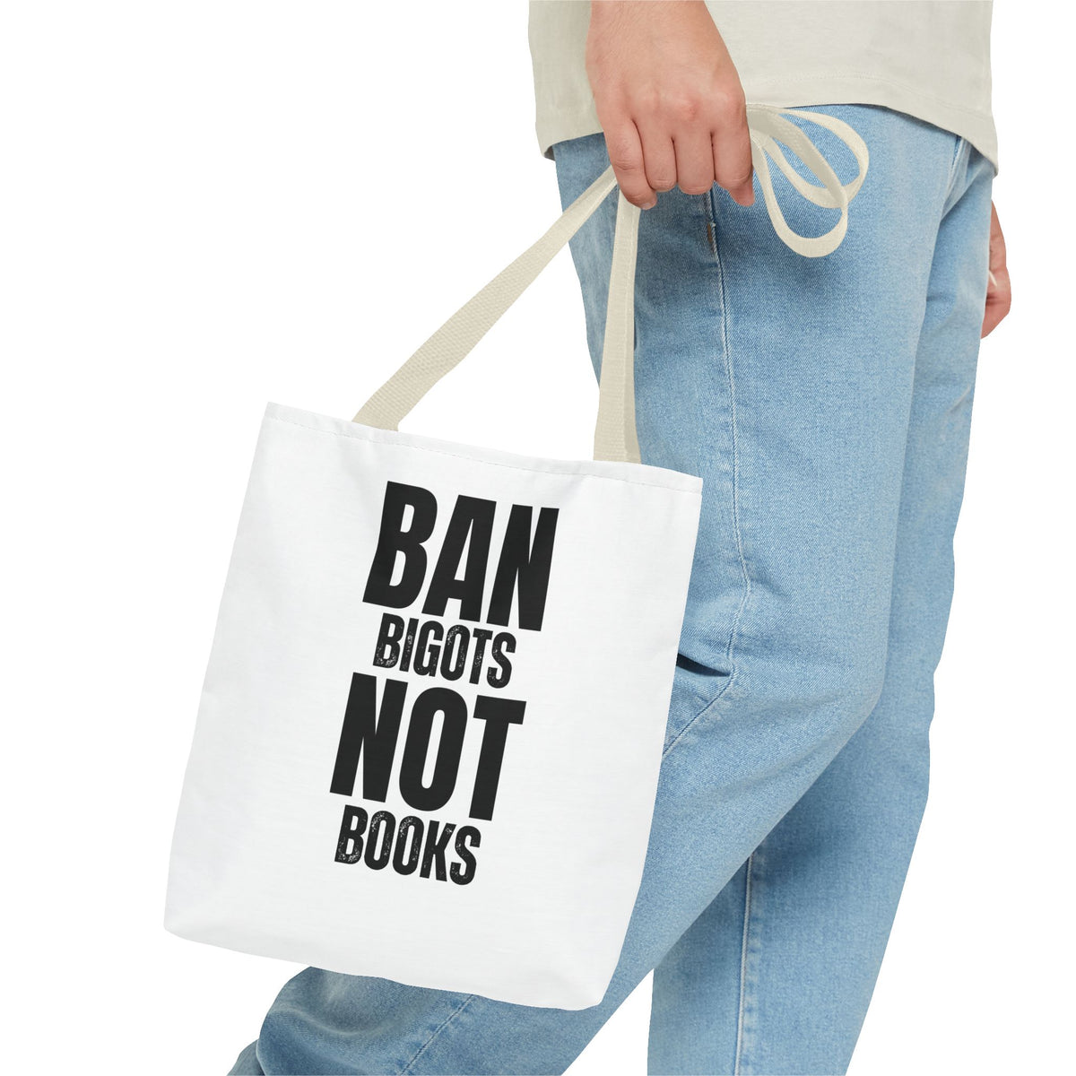 Ban Bigots Not Books Tote Bag — Protest Slogan Book-Lover Canvas Tote